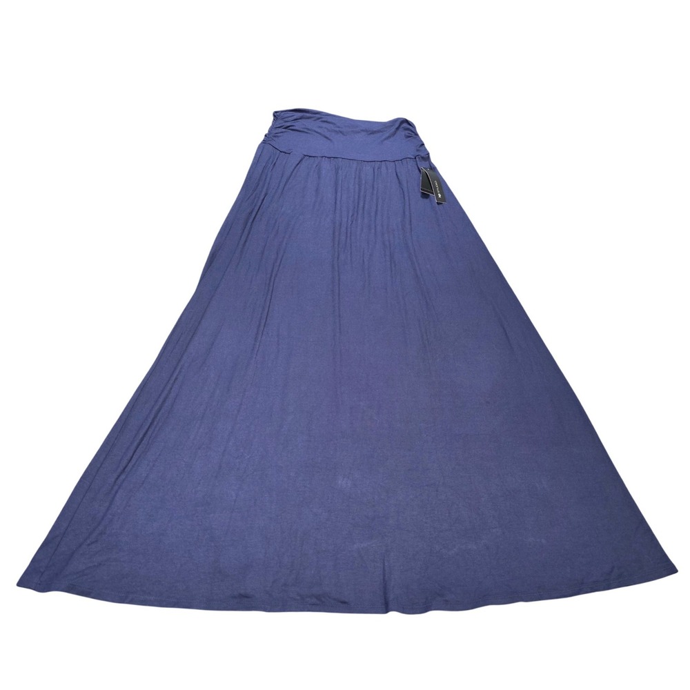AB Studio Maxi Skirt Women's Size Large Navy Blue Gathered Waist Flowy NWT